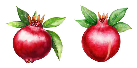 Vibrant Whole Pomegranate  with Green Leaves