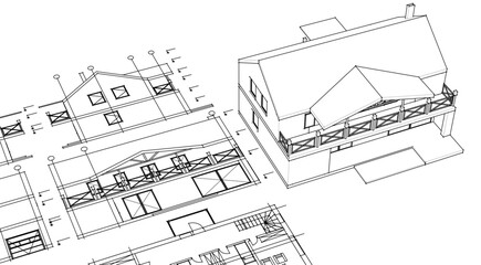 house traditional architecture plan 3d illustration	
