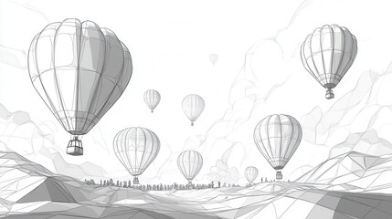 Obraz premium Hot Air Balloon Festival Sketch, vibrant balloons soaring in the sky, whimsical design, celebration of color and joy, enchanting atmosphere