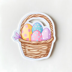 Fototapeta premium Miniature Easter Basket with Adorable Polka-Dot Eggs and Charming Ribbon