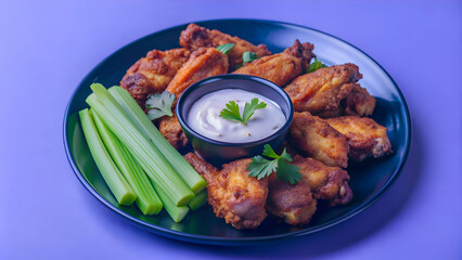 Fototapeta premium Crispy Chicken Wings with Ranch Dip and Celery Sticks