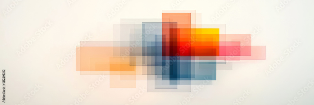 Poster a minimalist abstract design with clean lines and symmetrical polygons in muted pastel tones, emphas