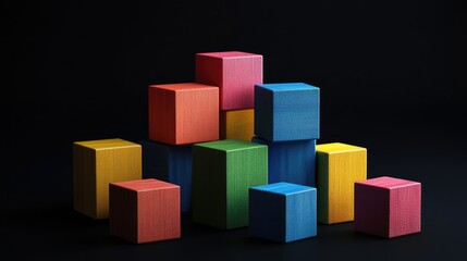 Obraz premium Abstract geometric blocks on black background, 3d render