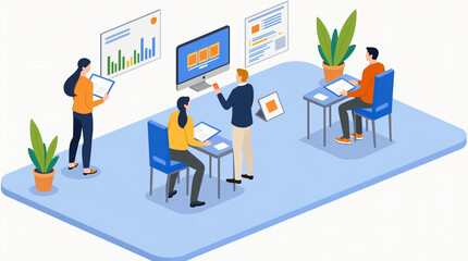 Isometric Remote Team Collaboration Illustration