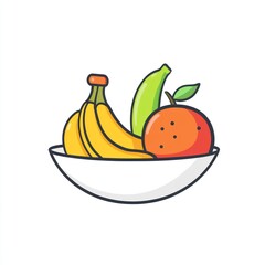 Colorful fruit bowl illustration, healthy food, simple design, digital art, for social media