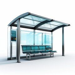 Modern Glass Bus Stop Shelter with Digital Signage and Seats