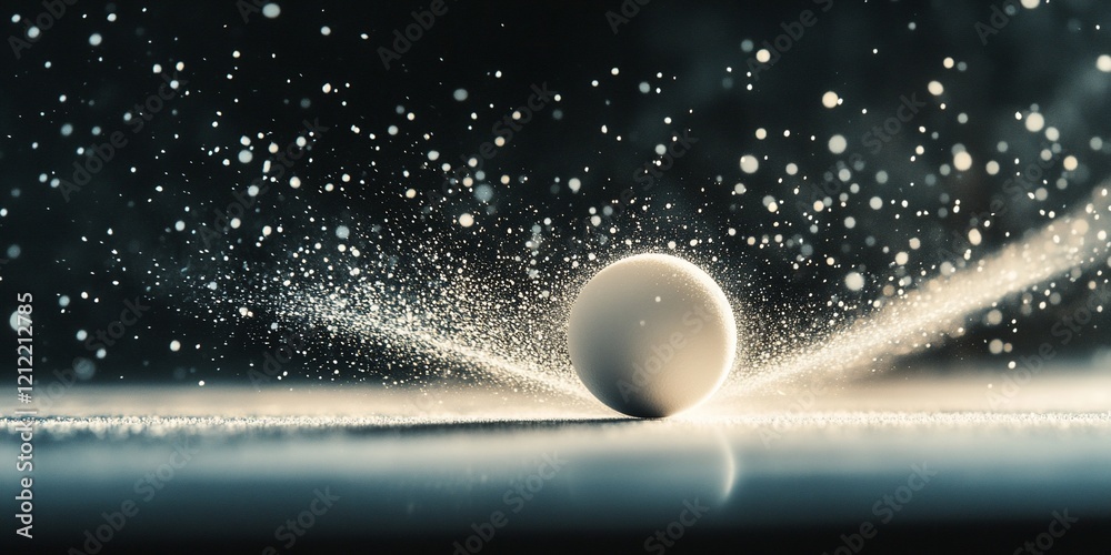 Poster Abstract sphere impacting surface, creating a sparkling trail and splash.