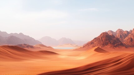 Serene Desert Landscape Sands Mountains and Oasis