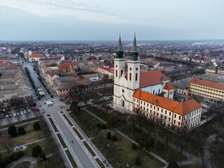Obraz premium Drone view of Sombor town, square and architecture, Vojvodina region of Serbia, Europe