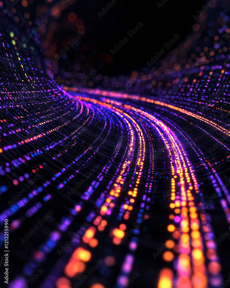 Poster an abstract virtual reality scene with floating stock market chart lines forming intricate patterns,