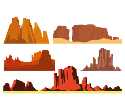 Desert rock cartoon vector set. Stone canyon landscape illustration. Nature environment design element