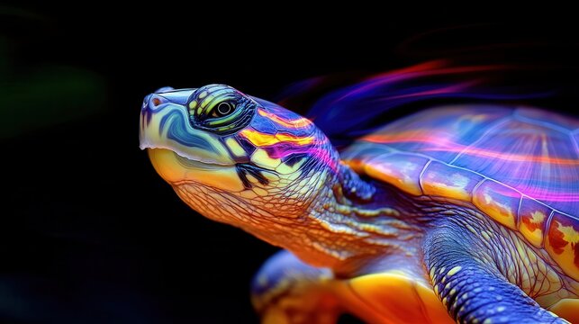 Vibrant turtle portrait.  Intricate shell detail and luminous colors.