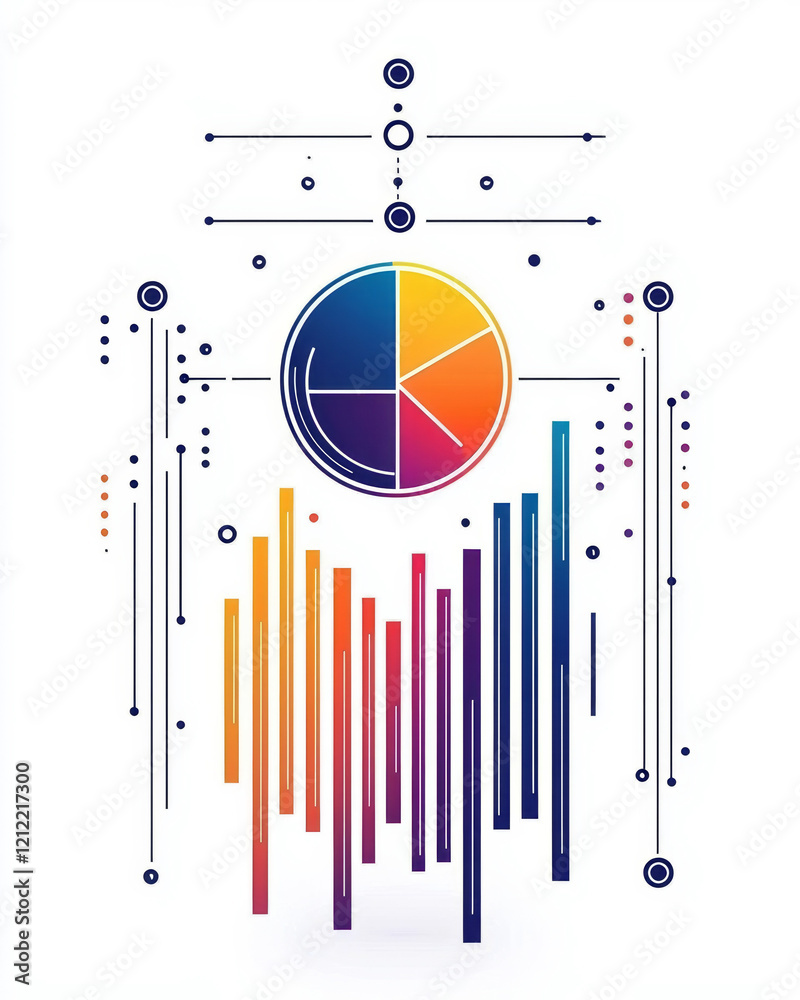 Aufkleber An abstract illustration of data analysis featuring colorful bar charts, pie charts, and line graphs merging into a cohesive visual representation on a gradient backdrop,
