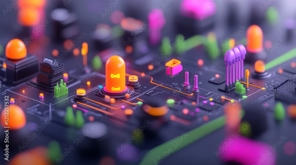 Aufkleber A dynamic 3D illustration of data flowing through pipelines and transforming into actionable insights, enhanced by vibrant colors and futuristic design elements,