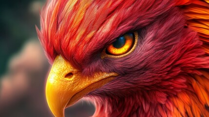 Fototapeta premium Majestic Colorful Bird with Fiery Red and Orange Feathers