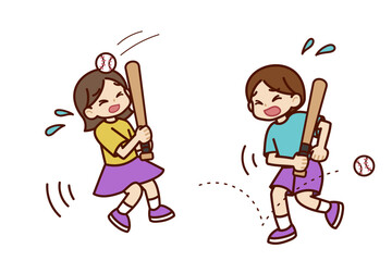 野球を楽しむ男の子と女の子
