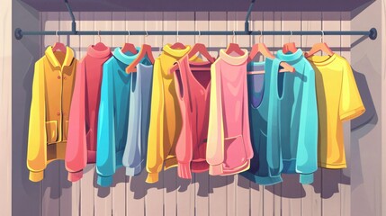 Fototapeta premium Modern Clothes Rack and Wardrobe Hanger Stand in Room Closet
