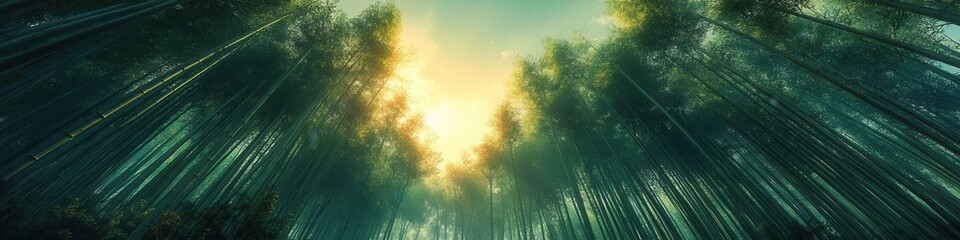Fototapeta premium Arashiyama Bamboo Grove Serenity, towering bamboo swaying in the breeze, lush greenery enveloping the path, tranquil atmosphere inviting exploration