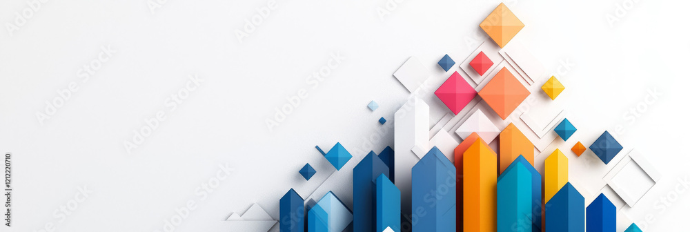 Poster A geometric blue pix arrow icon pointing upwards, symbolizing growth and progress in a clean and abstract style,