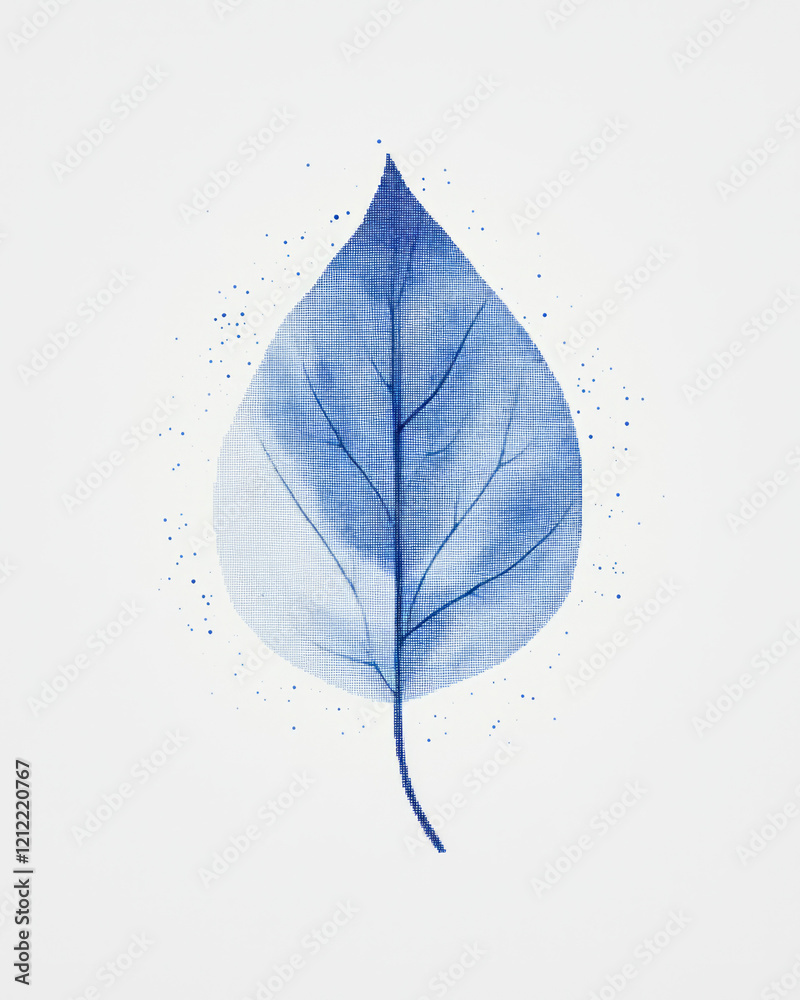 Poster a creative blue pix leaf symbol icon, incorporating tiny pixels to form a detailed and abstract repr
