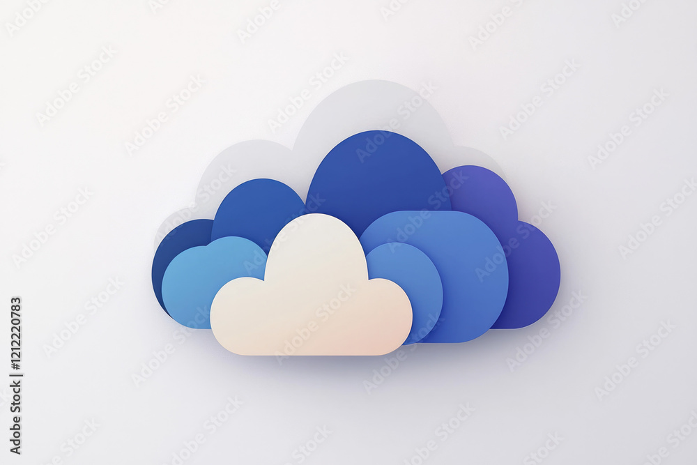 Poster A minimalist abstract blue pix cloud icon with soft edges and a subtle gradient, perfect for weather or digital storage themes,