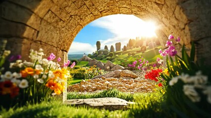 Empty Tomb, Jesus Christ is Risen Easter Day Details of Jesus Christ Resurrection Surrealism Background video 4k