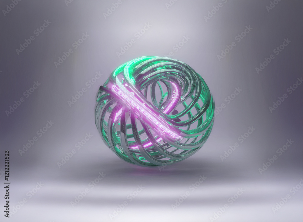 Poster intricate metallic sphere with glowing teal and magenta accents. the sphere's design features comple