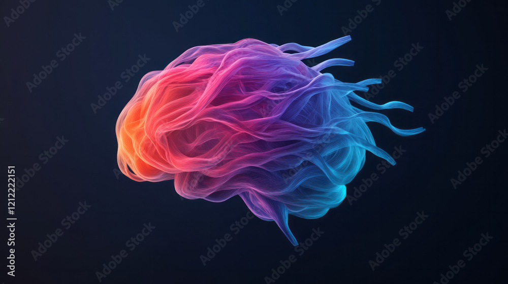 Poster an artistic representation of the brain with flowing, colorful neural pathways intertwining and stre