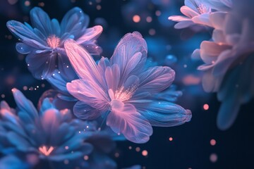 Glowing ethereal flowers in a dark setting