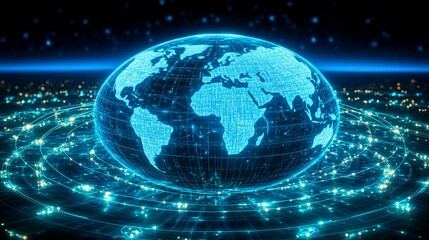 Fototapeta premium Illuminated Globe Surrounded by a Network of Bright Lights Representing Global Connectivity and Unity