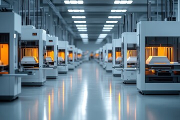 Obraz premium Modern Industrial Factory with Automated Machinery and Advanced Technology in a Clean, Well-Lit Environment