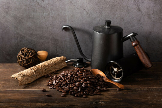 coffee beans on wooden teble