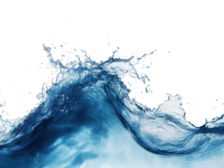 Wave crashing with vibrant blues at beach during sunny day on transparent background