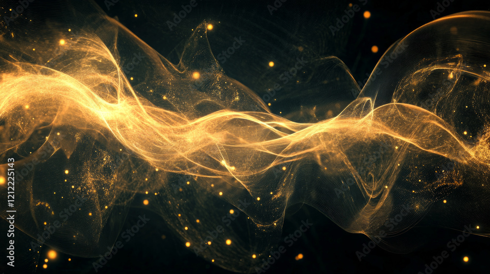 Poster ai energy lines weave through abstract space, creating luminous patterns in a dark environment