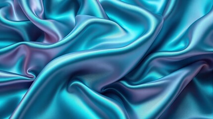 Fototapeta premium Flowing teal and purple satin fabric with soft folds,
