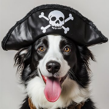 recommend clip art: Happy Border Collie dog wearing a pirate hat.
