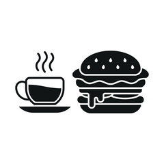 Tea mug drink and hamburger food icon with a crisp and elegant outline characterized by thin strokes and simplicity