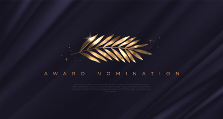 Award nomination - design template. Golden branch on a black fabric background. Award sign with golden leaves. Vector illustration. © sergo77