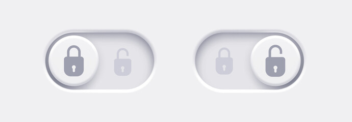 Lock and Unlock toggle switch buttons with open lock and closed lock icon. Material design switch buttons set. Vector illustration. © sergo77