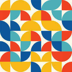 Modern Bauhaus seamless pattern with round shapes and semicircles. Geometric pattern, tile, mosaic background.