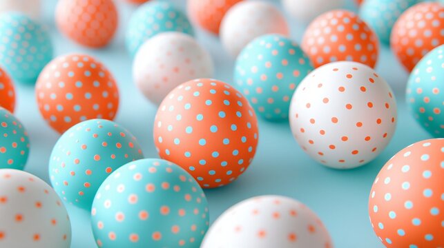 Pastel Easter eggs, dotted pattern, spring background, holiday decoration