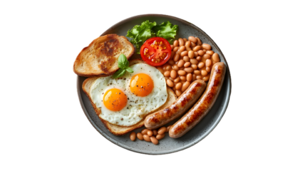 Vibrant Full English Breakfast Plate Featuring Perfect Details, Png