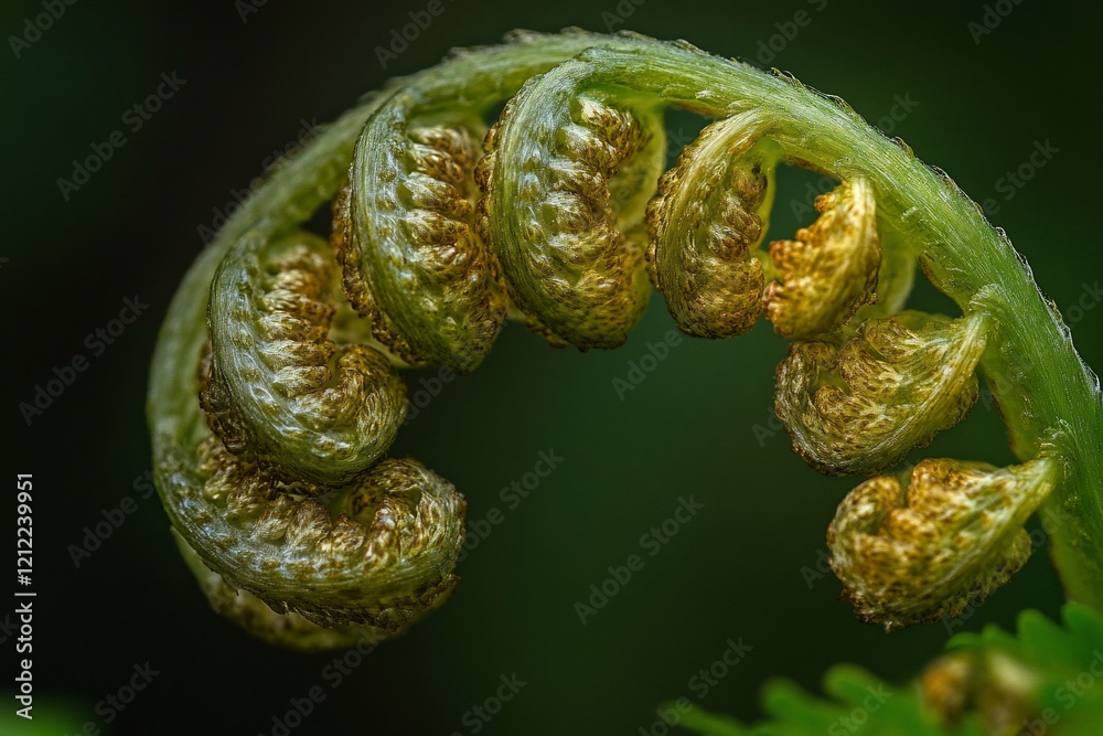 Poster Close-up of a fiddlehead fern unfurling, showing intricate detail and texture.