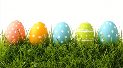 Colorful Easter eggs in grass. Spring holiday decoration