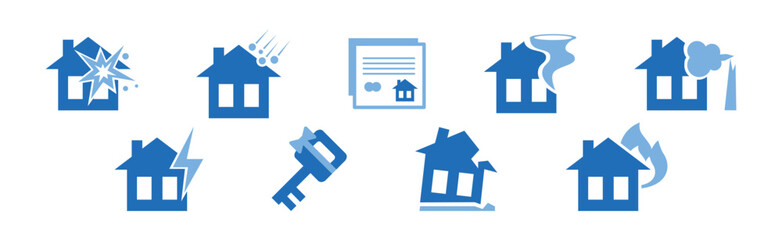 Insurance Flat Blue Icons and Element Vector Set