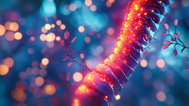 Illustration of glowing, blurred red zones on a human spine to signify chronic dull pain