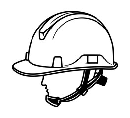 illustration of a head in a construction or work helmet with a black outline without background
