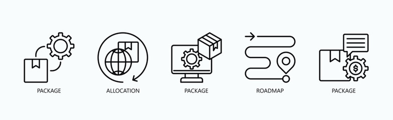 Pathway To Progress Icon Set Isolated Vector With Icon Of Package, Allocation, Package, Roadmap, Package In Outline Style