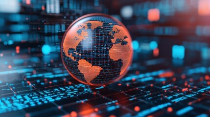 Obraz premium Digital Transformation Business Model Innovation concept. Glowing Digital Globe Surrounded by Business Innovation
