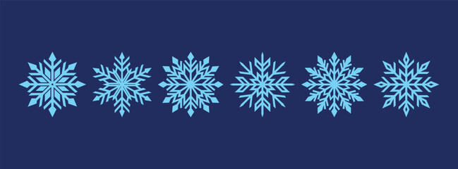 Blue snowflake icons collection isolated on white background. New year design elements, frozen symbol, Vector illustration